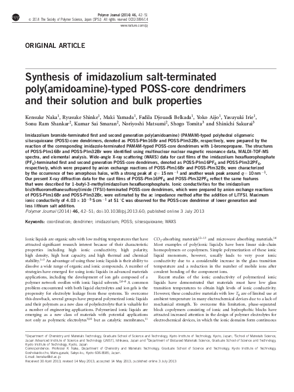 (PDF) Synthesis of imidazolium salt-terminated poly(amidoamine)-typed ...