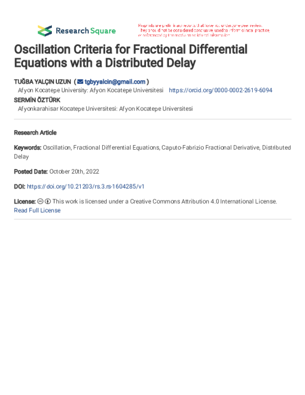 (PDF) Oscillation Criteria for Fractional Differential Equations with a ...
