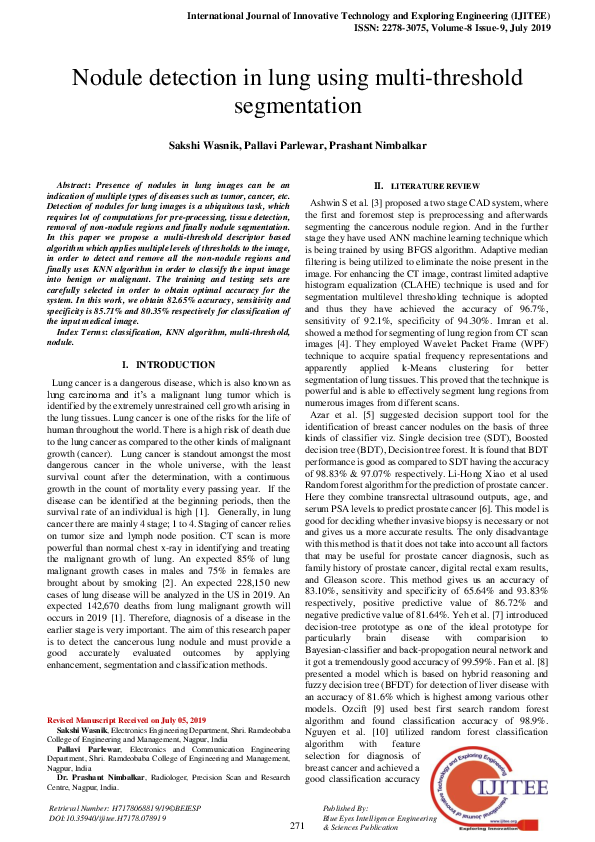 (PDF) Nodule detection in lung using multi-threshold segmentation