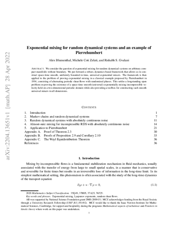 (PDF) Exponential mixing for random dynamical systems and an example of ...