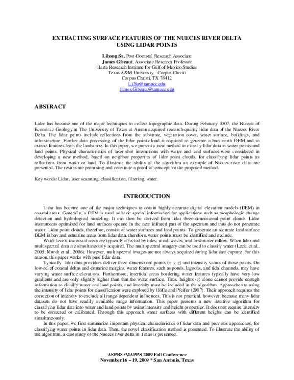 (PDF) Extracting Surface Features of the Nueces River Delta Using Lidar ...
