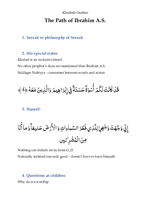 (PDF) Khutbah - The Path of Ibrahim AS