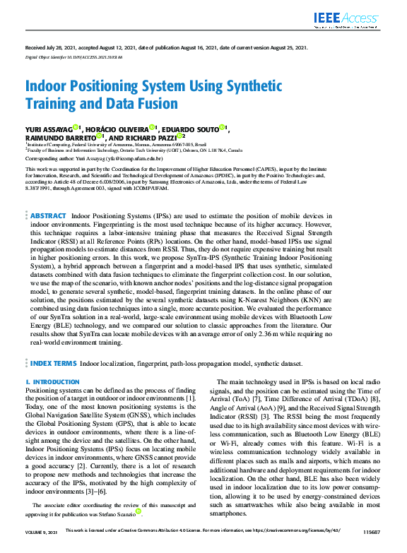 (PDF) Indoor Positioning System Using Synthetic Training and Data ...