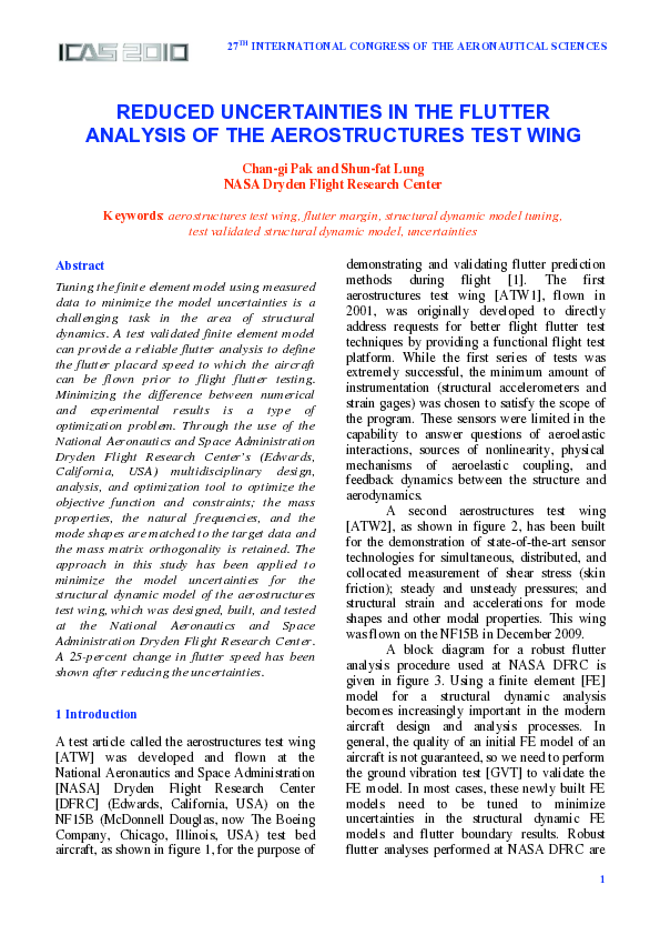 (PDF) Reduced Uncertainties in the Flutter Analysis of the ...