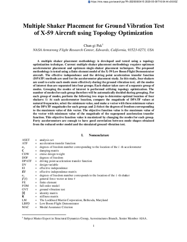 (PDF) Multiple Shaker Placement for Ground Vibration Test of X-59 ...