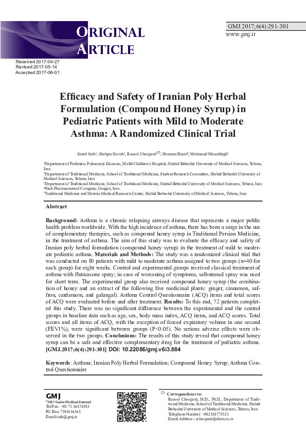 (PDF) Efficacy and Safety of Iranian Poly Herbal Formulation (Compound ...