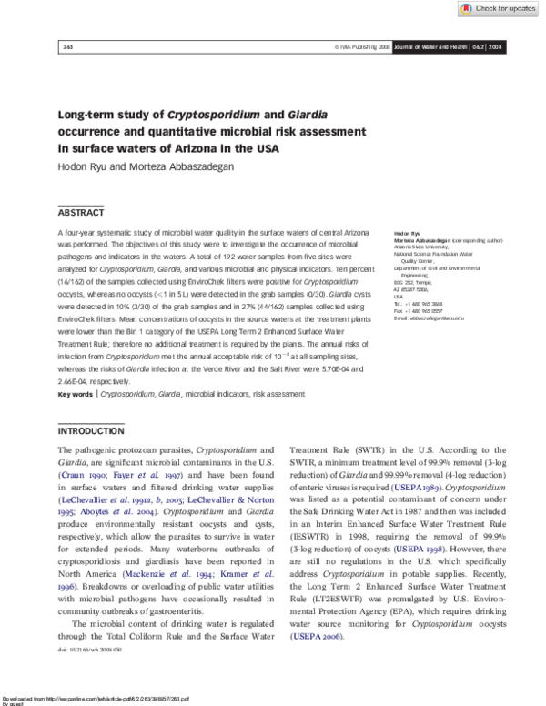 (PDF) Long-term study of Cryptosporidium and Giardia occurrence and ...