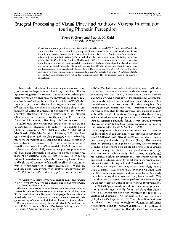(PDF) Integral processing of visual place and auditory voicing ...