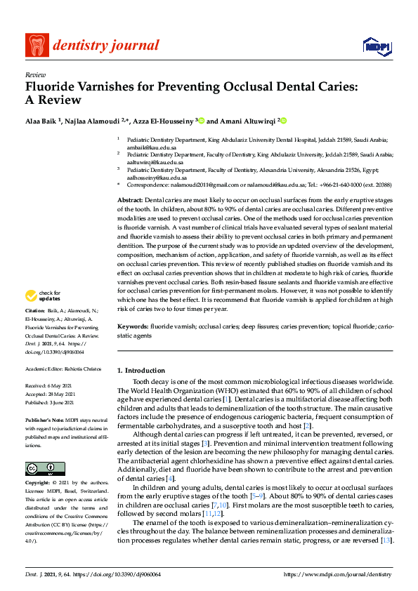 (PDF) Fluoride Varnishes for Preventing Occlusal Dental Caries A Review Azza El Housseiny