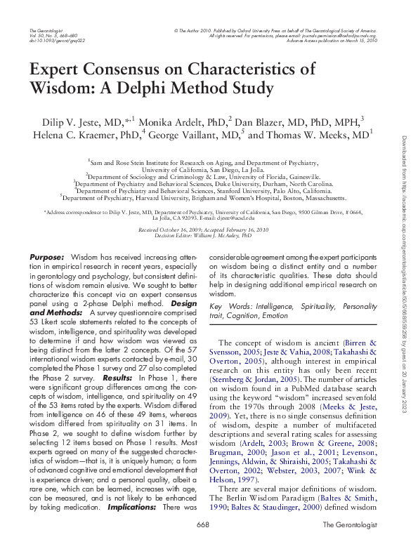 (PDF) Expert Consensus on Characteristics of Wisdom: A Delphi Method Study
