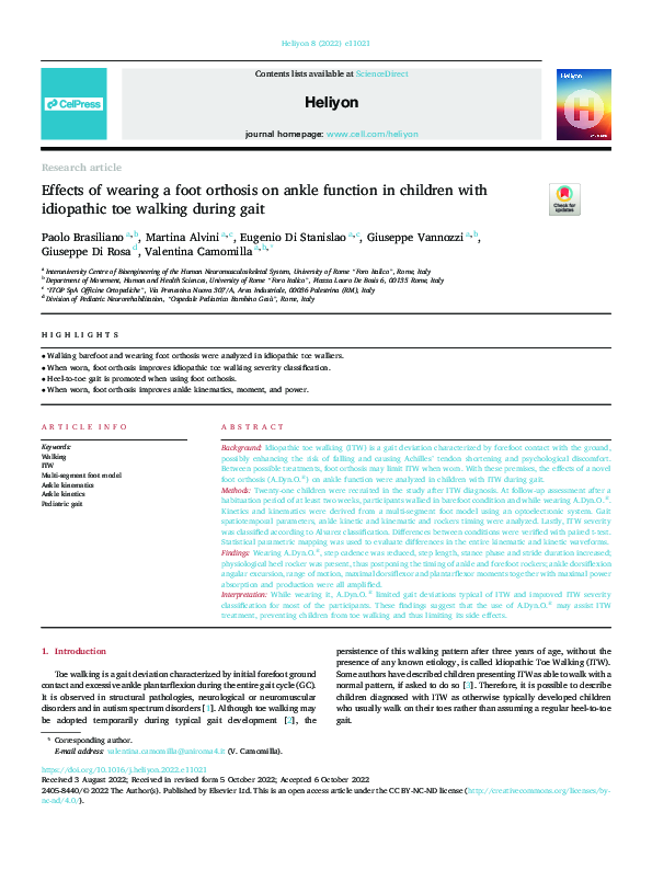 (PDF) Effects of wearing a foot orthosis on ankle function in children ...