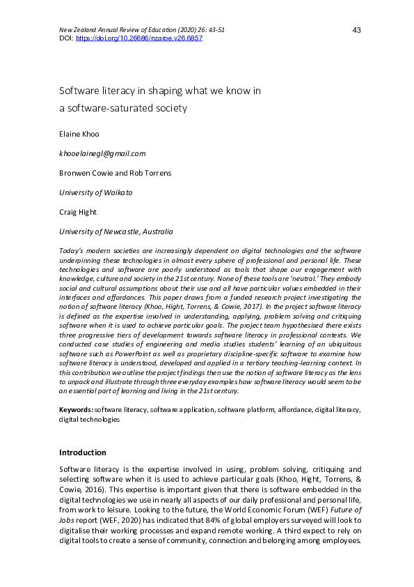 (PDF) Software literacy in shaping what we know in a software-saturated ...