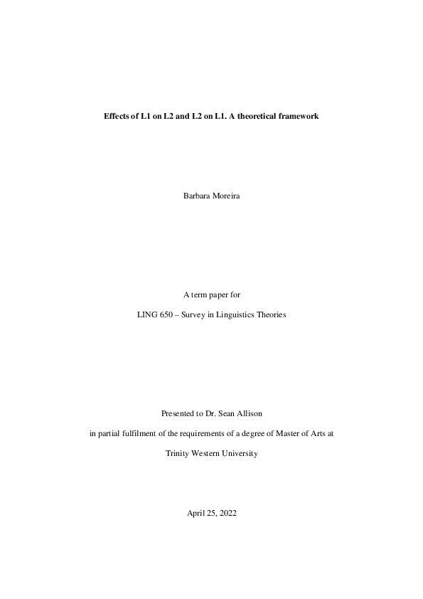 (PDF) Effects of L1 on L2 and L2 on L1. A theoretical framework