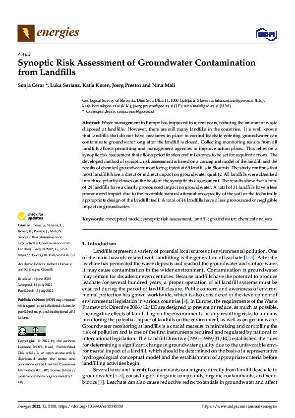 (PDF) Synoptic Risk Assessment of Groundwater Contamination from Landfills