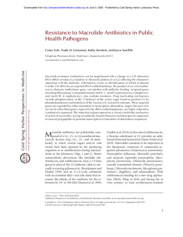 (PDF) Resistance to Macrolide Antibiotics in Public Health Pathogens