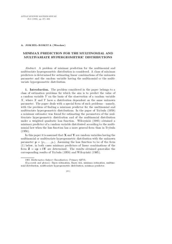 (PDF) Minimax Prediction for the Multinomial and Multivariate ...