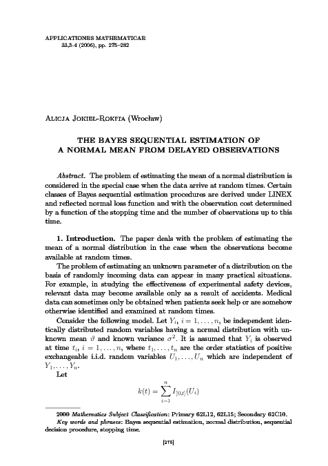 (PDF) The Bayes sequential estimation of a normal mean from delayed ...