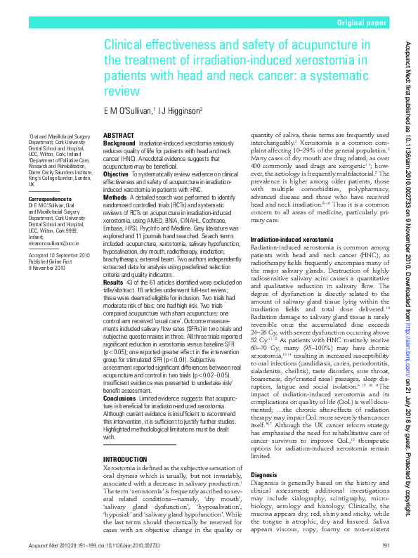 (PDF) Clinical Effectiveness and Safety of Acupuncture in the Treatment ...