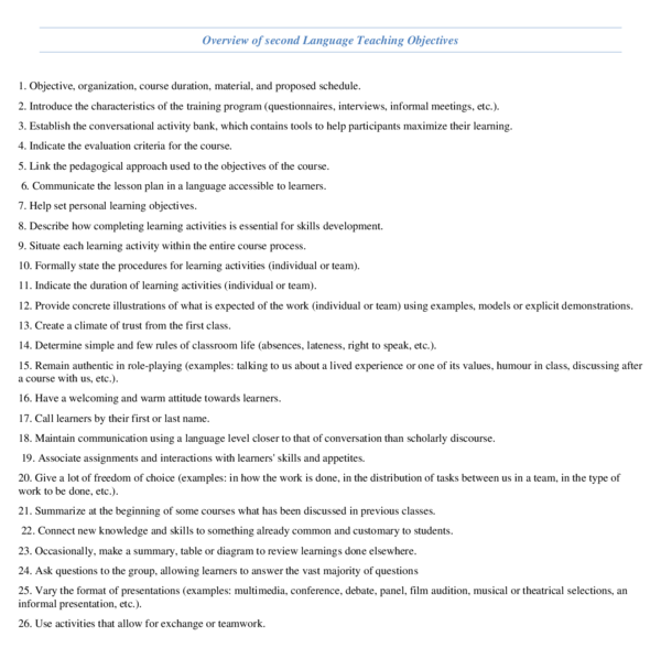 (PDF) Overview of second Language Teaching Objectives