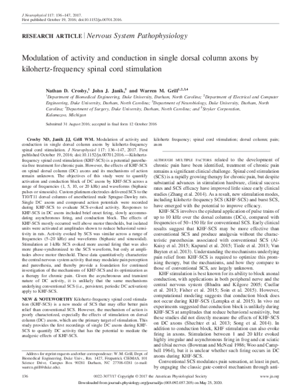 (PDF) Modulation of activity and conduction in single dorsal column ...