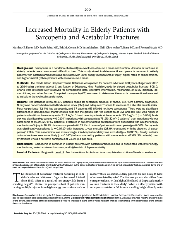 (PDF) Increased Mortality in Elderly Patients with Sarcopenia and ...