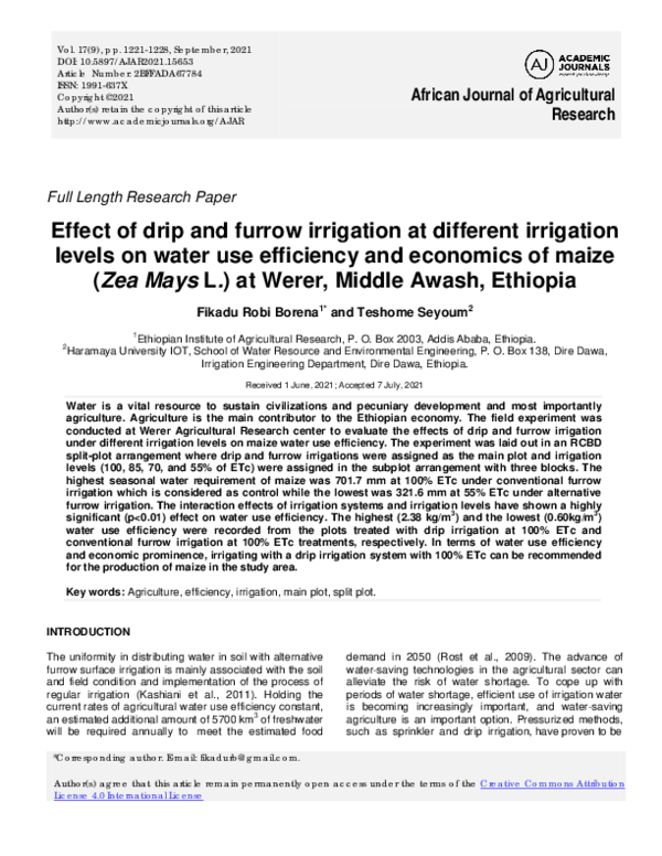 (PDF) Effect of drip and furrow irrigation at different irrigation ...
