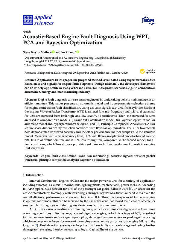 (PDF) Acoustic-Based Engine Fault Diagnosis Using WPT, PCA and Bayesian ...