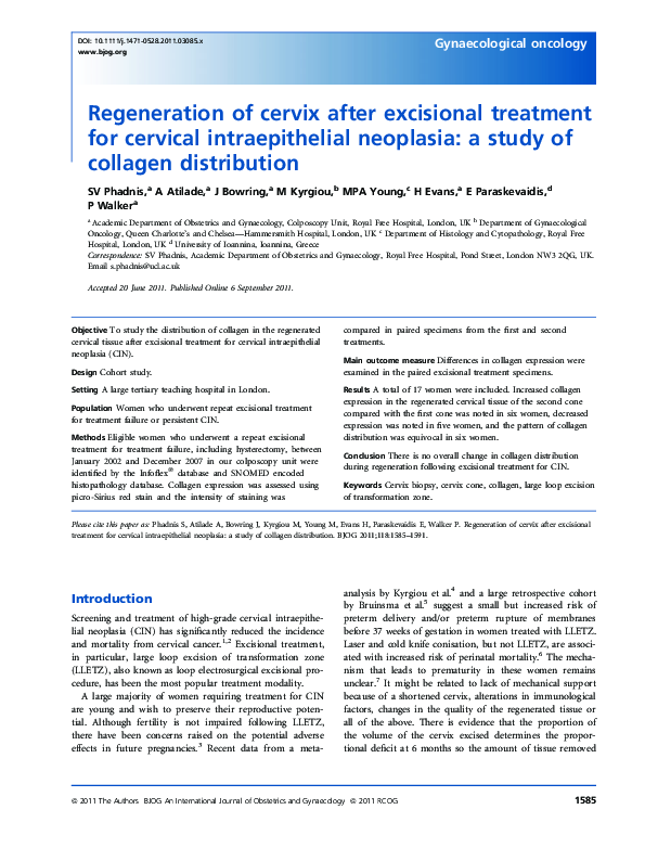 (PDF) Regeneration of cervix after excisional treatment for cervical ...