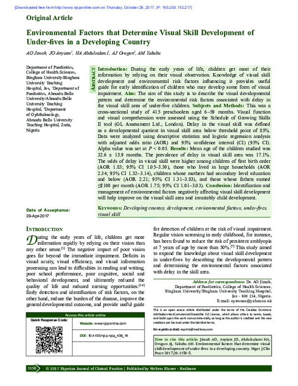(PDF) Environmental factors that determine visual skill development of ...