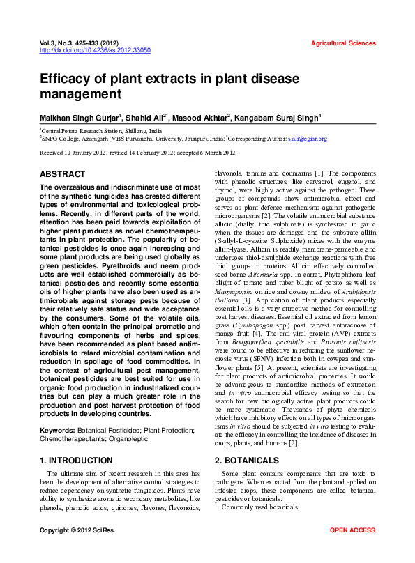 (PDF) Efficacy of plant extracts in plant disease management