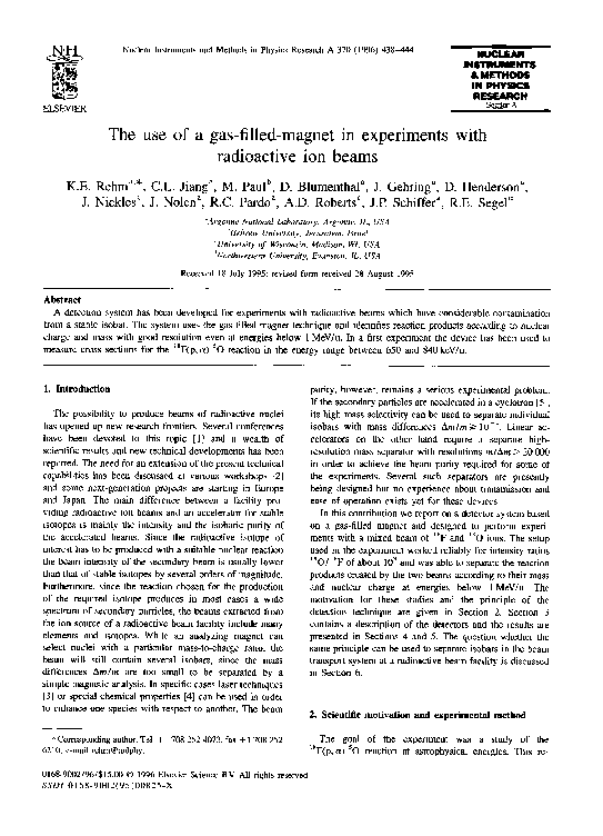 (PDF) The use of a gas-filled-magnet in experiments with radioactive ...