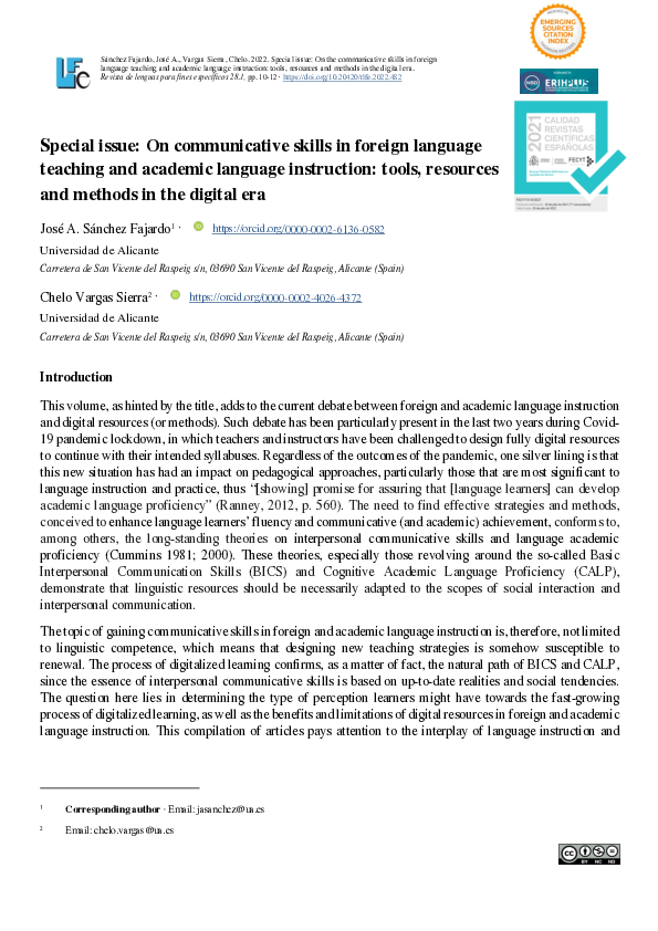 (PDF) Special issue: On communicative skills in foreign language ...