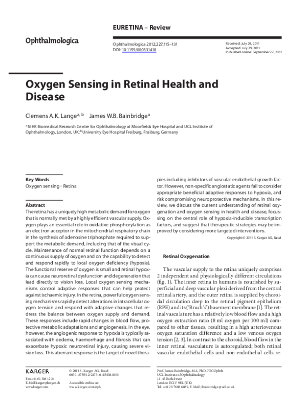(PDF) Oxygen Sensing in Retinal Health and Disease