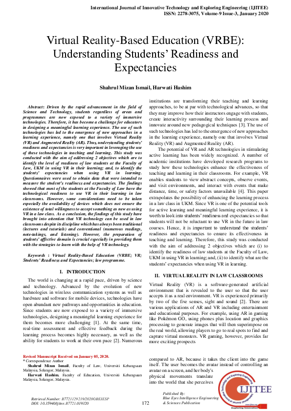 (PDF) Virtual Reality-Based Education (VRBE): Understanding Students ...