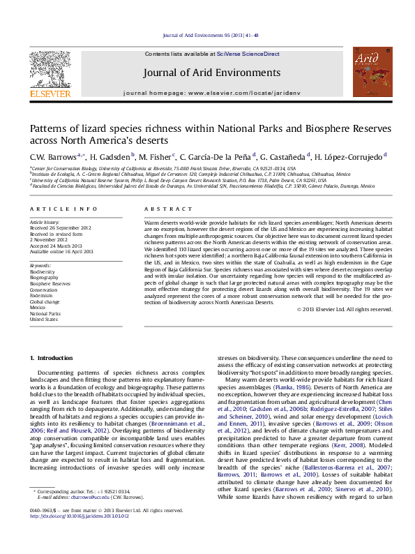 (PDF) Patterns of lizard species richness within National Parks and ...