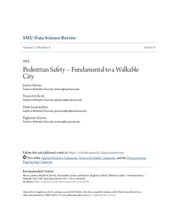 (PDF) Pedestrian Safety -- Fundamental to a Walkable City