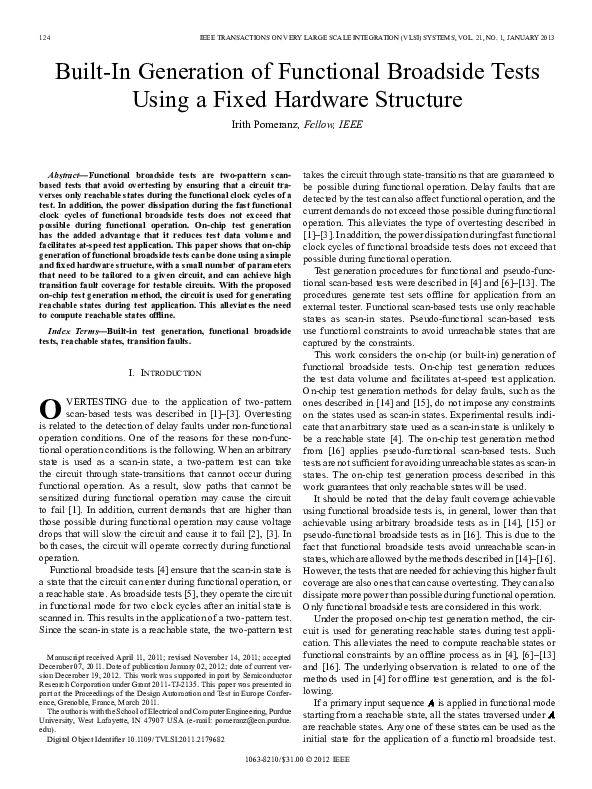 (PDF) Built-In Generation of Functional Broadside Tests Using a Fixed ...