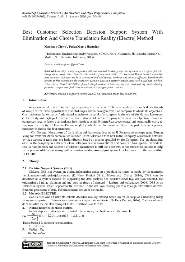 (PDF) Best Customer Selection Decision Support System With Elimination ...