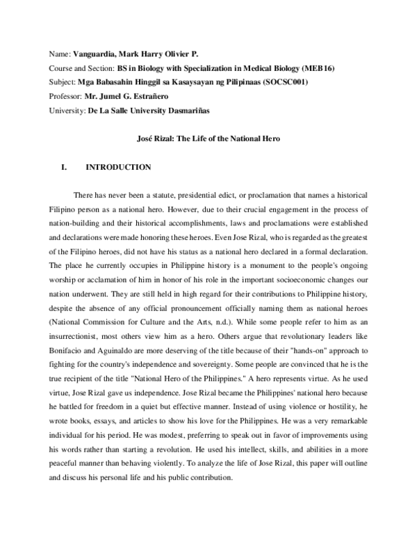 (PDF) José Rizal: The Life of the National Hero