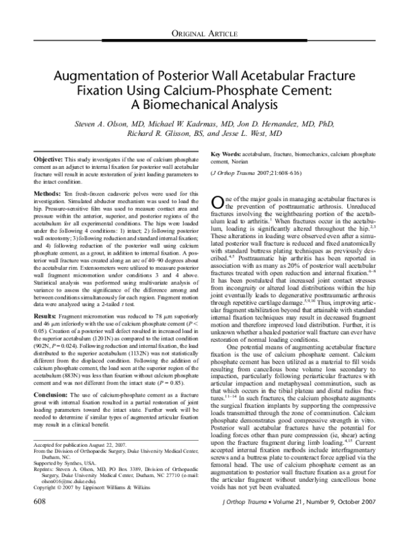 (PDF) Augmentation of Posterior Wall Acetabular Fracture Fixation Using ...