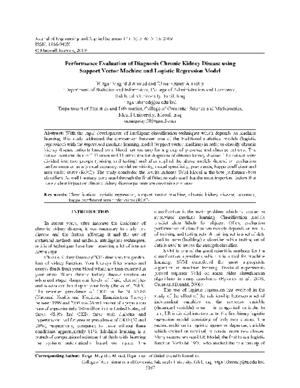 (PDF) Performance Evaluation of Diagnosis Chronic Kidney Disease using ...