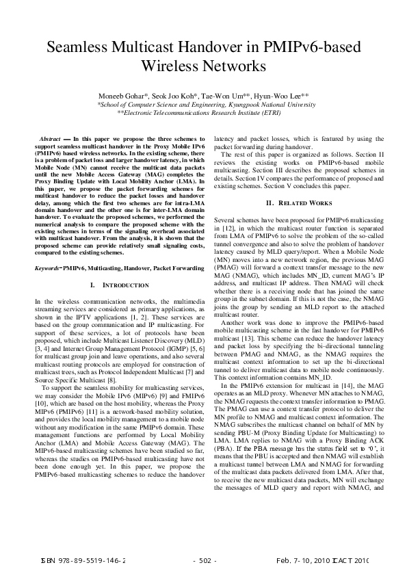 (PDF) Seamless multicast handover in PMIPv6-based wireless networks