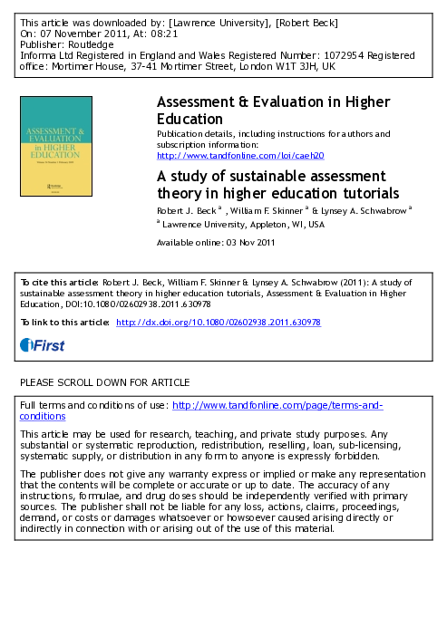 (PDF) A study of sustainable assessment theory in higher education ...