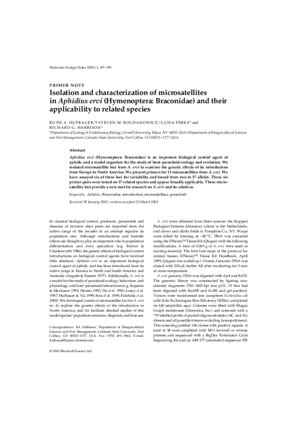 (PDF) Isolation and characterization of microsatellites in Aphidius ...