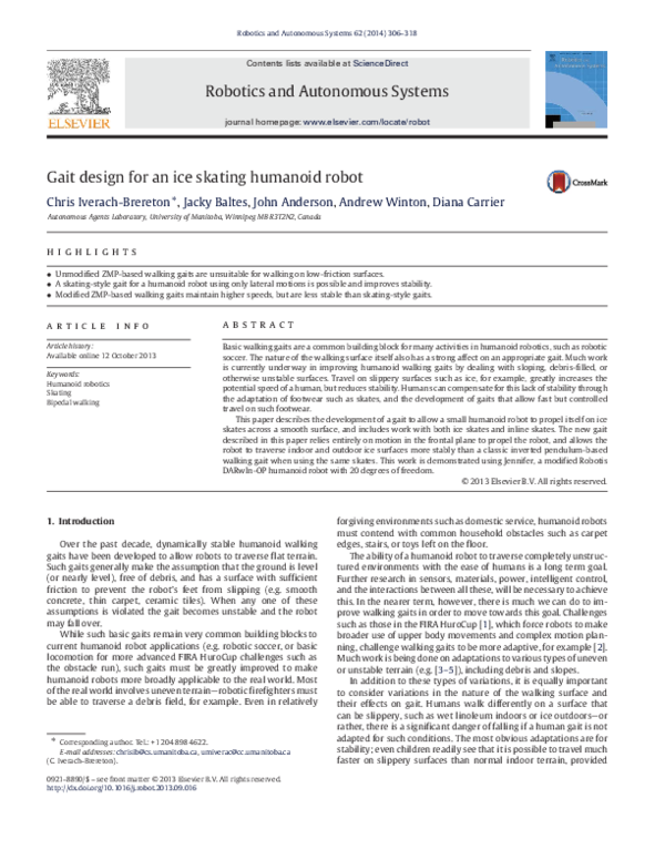 (PDF) Gait design for an ice skating humanoid robot