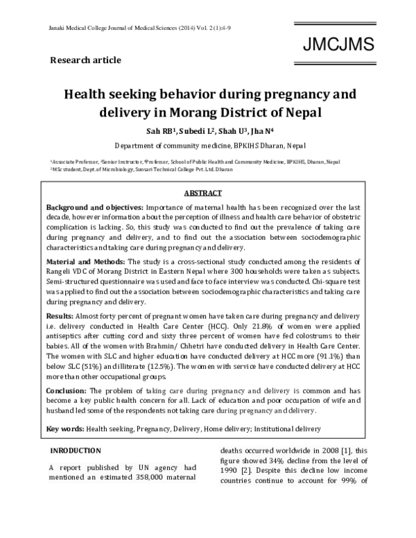 (PDF) Health seeking behavior during pregnancy and delivery in Morang ...