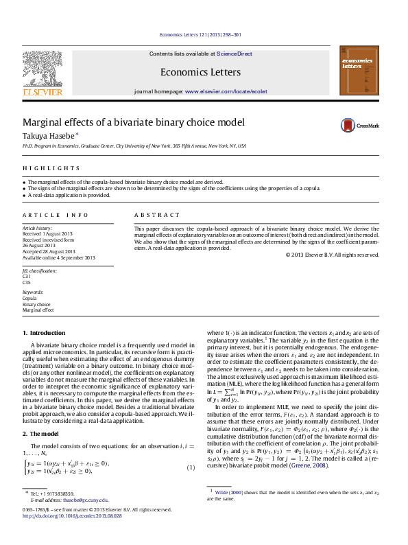 (PDF) Marginal effects of a bivariate binary choice model