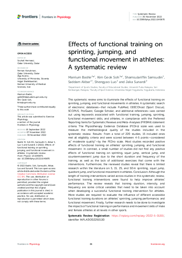 (PDF) Effects of functional training on sprinting, jumping, and ...