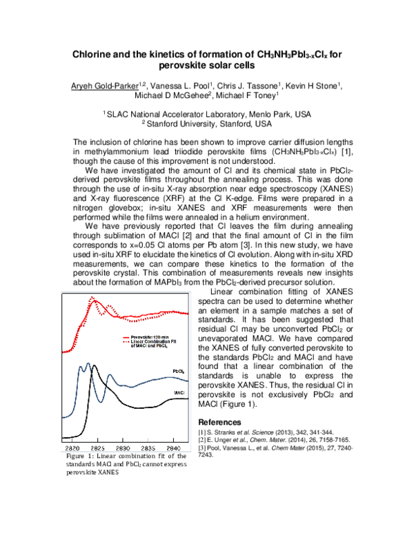 (PDF) Chlorine and the kinetics of formation of CH 3 NH 3 PbI 3x Cl x ...