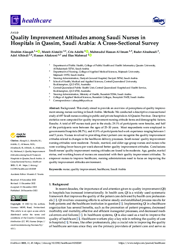 (PDF) Quality Improvement Attitudes among Saudi Nurses in Hospitals in ...
